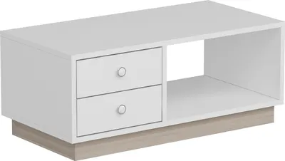 Produktbild von Couchtisch Moskovo Weiß rechteckig, Wohnzimmertisch mit offenem Fach und 2 Schubladen, 90x37x45 cm, 9673