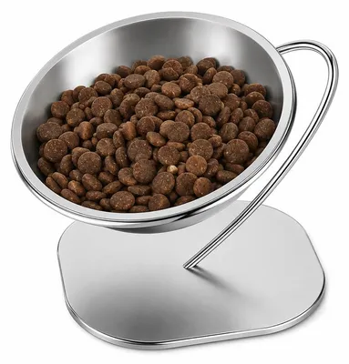 Produktbild von Katzennapf erhöht 15° Edelstahl – 450ml, Anti-Rutsch, whiskerfreundlich | Fressnapf für Katzen & kleine Hunde