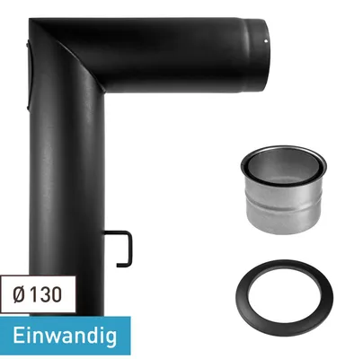 Produktbild von Raik Basic Rauchrohrbogen-Set 130mm schwarz 2-teilig – eckig für Rauchrohr / Ofenrohr