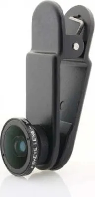 Produktbild von SYSTEM-S Fischaugen und Makro Linse mit Clip und Schutztasche in Schwarz für Smartphone