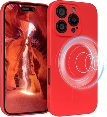 Produktbild von EAZY CASE - Silikonhülle magnetisch für Apple iPhone 16 Pro, Hülle Silikon, weich stoßfeste Magnet Handyhülle, Schutzhülle mit Kameraschutz, TPU Bumper in Rot