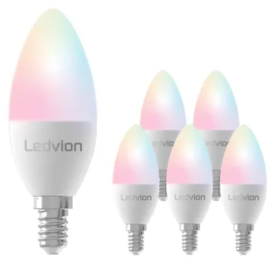 Produktbild von Ledvion 6x Smart RGB+CCT E14 LED lampe 5W Wi-Fi Beleuchtung Dimmbar 470Lm