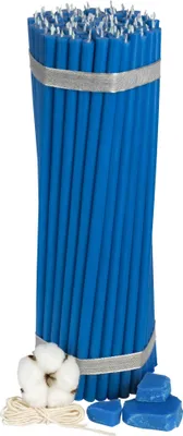 Image de 100 bougies bleues en cire d'abeille №20, 30,5 cm de long, sans gouttes