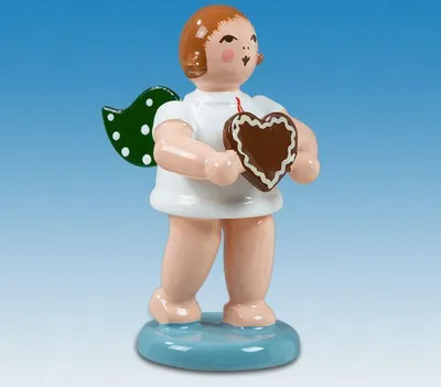 Produktbild von Holzfigur Engel mit Pfefferkuchenherz ohne Krone Höhe 6cm NEU