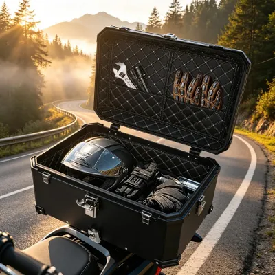 Immagine prodotto di Valigia posteriore in alluminio da 65 litri per motocicletta, con serratura e rivestimento interno