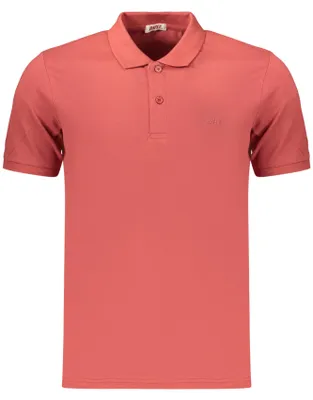 Produktbild von Herren Poloshirt Rot Kurzarm mit Stickerei und 2 Knöpfen