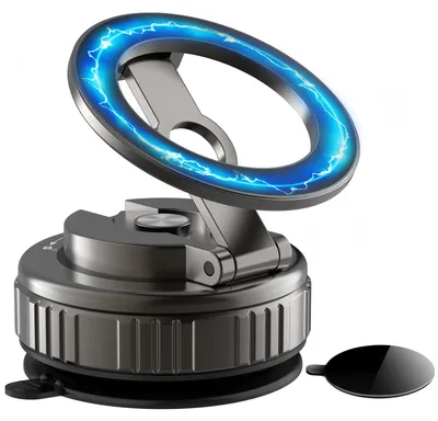 Image de Support magnétique pour téléphone de voiture, amélioré, avec ventouse, rotation à 360°, pliable et universel