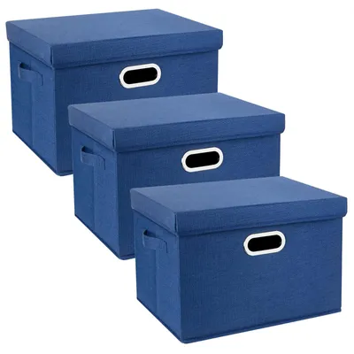 Image de Grande boîte de rangement en tissu avec couvercle, pliable, lavable, 44 x 30 x 29 cm, lot de 3