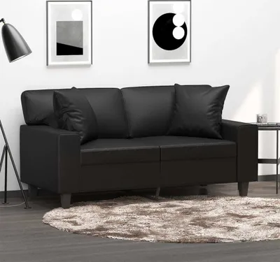 Produktbild von 2-Sitzer-Sofa mit Zierkissen Schwarz 120 cm Kunstleder , Schlafsofas 2024 Neu
