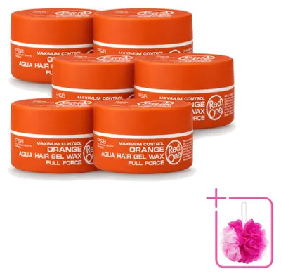 Obrázok produktu pre 6 kusov vosku na vlasy Red One Aqua Orange – silná fixácia a lesk – 150 ml – výhodný balík