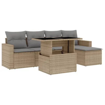 Produktbild von vidaXL 6-tlg. Garten-Sofagarnitur mit Kissen Beige Poly Rattan