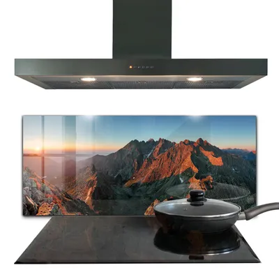 Produktbild von Spritzschutz aus Glas Küchenrückwand - Wandschutz für Herd und Spüle - 125x50 cm - Bergpanorama bei Sonnenuntergang