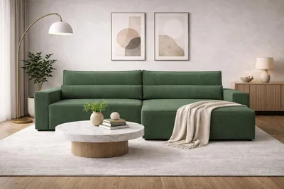 Produktbild von MOEBLO Ecksofa DENVER L – Ottomane beidseitig montierbar, Ecksofa aus Cord, Couch für Wohnzimmer, Schlafsofa Sofagarnitur Sofa Eckcouch L-Form Cordstoff mit Bettkasten und Schlaffunktion - Poso 14 Dunkelgrün