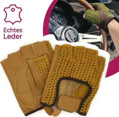 Produktbild von Autofahrer Handschuhe Retro Vintage Leder Fingerlose Fahrerhandschuhe Fahrrad Kamel Braun