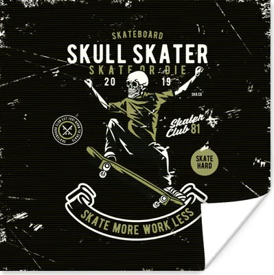 Produktbild von MuchoWow® Poster Skateboard - Skelett - Vintage - Zitat 100x100 cm - Babyzimmer