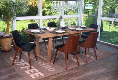 Produktbild von 6er-Set Esszimmerstuhl HWC-A75, Besucherstuhl Küchenstuhl, Walnuss-Optik Bugholz  Kunstleder schwarz