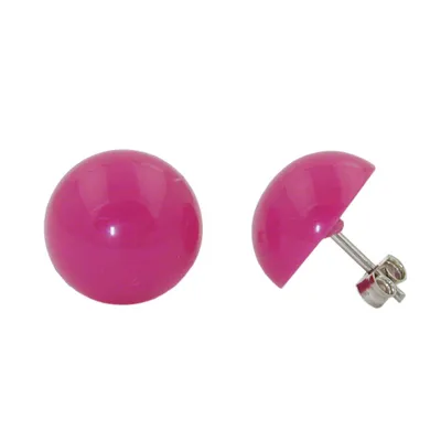 Produktbild von Ohrstecker Ohrring 13mm pink-rosa-glänzend Kunststoff halbrund gewölbt pink-rosa 13mm