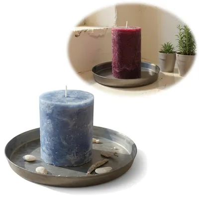 Produktbild von LS-LebenStil Metall Deko Kerzenteller 16cm Rund Silber Kerzentablett Kerzenschale Schale