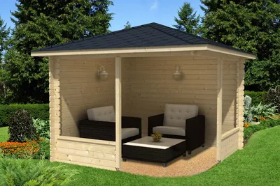 Produktbild von Alpholz 5-Eck Pavillon Maik-28 aus naturbelassenem Holz, 300 x 300cm mit 28 mm Wandstärke