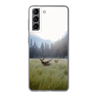 Produktbild von MuchoWow® Handyhülle Schutzhülle Hülle für Samsung Galaxy S21 Wald - Hirsche - Nebel Silikon Softcase Handy Hülle - Softcase