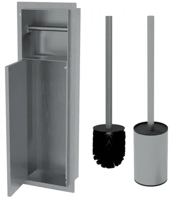 Produktbild von HAGO24 WC Modul Edelstahl gebürstet Einbauschrank Unterputz Wandnische 200x600mm Toilettenpapierhalter Bürstenhalter Push-to-Open befliesbare Tür