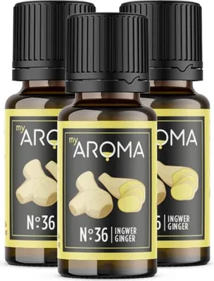 Produktbild von myAROMA flavour drops – Ingwer 3x10ml, zuckerfrei & kalorienfrei, vegan, natürliches Aroma ohne künstliche Farbstoffe für Küche und Getränke