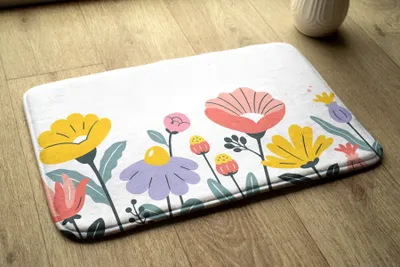 Produktbild von Badteppich Saugfähige - Badezimmer Teppich - Rutschfester Badvorleger Badematte - 75x45 cm - Blumen