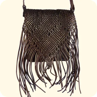 Produktbild von Umhängetasche Indian 30x25cm - Lederhandtasche mit Fransen - marokkanische Schultertasche, dunkelbraun