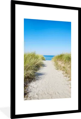 Produktbild von MuchoWow® MuchoWow® Gerahmtes Poster Strand - Weg - Sommer 60x90 cm - Poster mit zchwarzem Bilderrahmen - Dekoration - Wandposter Wohnzimmer - Hochwertig