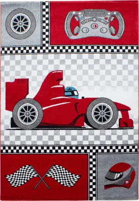 Produktbild von Villa Möbel Kidaro Kinderzimmerteppich, Kinderteppich, Frisee, Rennwagen, Farbe:Rot, Grösse:80x150 cm