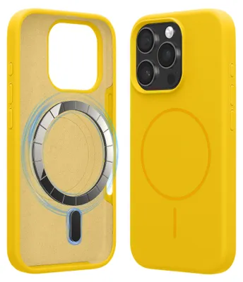 Produktbild von kwmobile Handyhülle für Apple iPhone 16 Pro - Hülle für MagSafe - Hülle für iPhone 16 Pro Case - Silikon Rückseite magnetisch in Strahlend Gelb