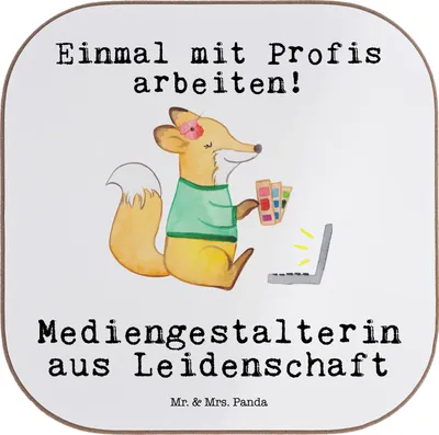 Produktbild von Mr. & Mrs. Panda Holzuntersetzer Mediengestalterin Leidenschaft - Weiß - Geschenk, Lustig, Mediengestalter, Designer, Untersetzer Tasse, Witzig, Spruch, Glas, Coaster