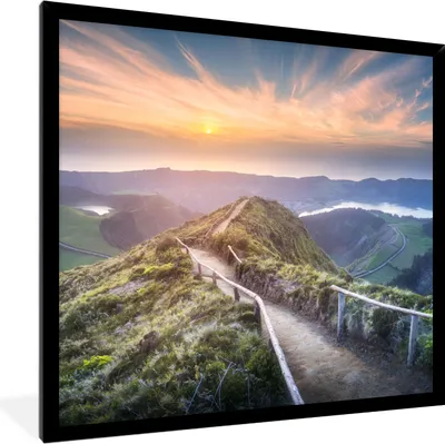 Produktbild von MuchoWow® Gerahmtes Poster Berge - Sonne - Natur 40x40 cm - Poster mit Schwarzem Bilderrahmen Wandposter Rahmen Foto Bilder - Mit Rahmen - Wanddekoration Schlafzimmer