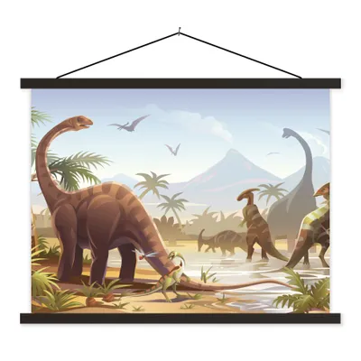 Produktbild von MuchoWow® Textilposter Dinosaurier - Landschaft - Tropisch - Kinder - Jungen 60x45 cm mit schwarzem Rahmen - Poster Schlafzimmer
