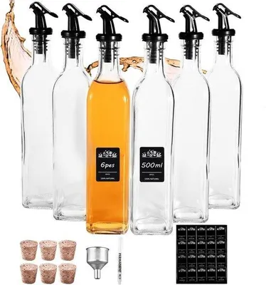 Produktbild von Glasflaschenfüller für Öl und Essig, 500 ml, 6 Portionsflaschen aus Borosilikatglas, mit Füllschrauben