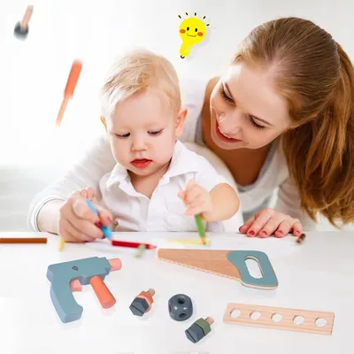 Imagen del producto de Banco de trabajo de madera para niños, multifuncional, con tornillos y tuercas, a partir de 3 años, juguete para el desarrollo de la motricidad