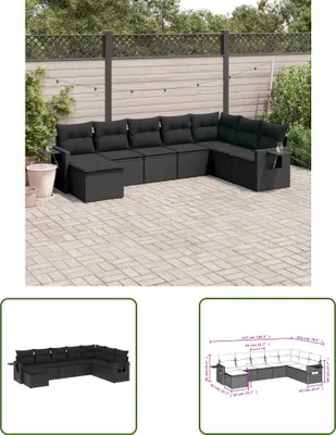 Produktbild von The Living Store 8-tlg. Garten-Sofagarnitur mit Kissen Schwarz Poly Rattan