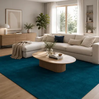 Produktbild von Hochflor Velours Teppich Luna Petrol, Größe:80x160 cm, KI-generiertes Bild