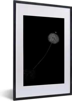 Produktbild von MuchoWow® Gerahmtes Poster Blumen - Löwenzahn - Samen - Schwarz - Weiß 40x60 cm - Poster mit Schwarzem Bilderrahmen Wandposter Rahmen Foto Bilder - Poster in Rahmen