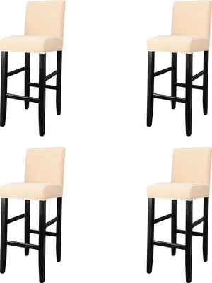 Four beige bar stools are arranged in a grid against a white background.