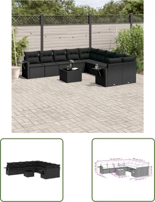 Produktbild von The Living Store 11-tlg. Garten-Sofagarnitur mit Kissen Schwarz Poly Rattan