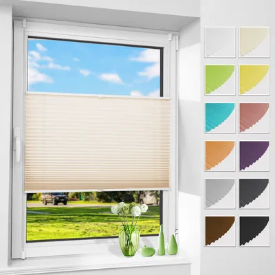 Produktbild von Allesin Plissee ohne Bohren Klemmfix, Creme 40x130cm (BxH) , Easyfix lichtdurchlässig Sichtschutz Sonnenschutz, Jalousie Plisseerollo mit Klemmträger, Faltrollo für Fenster & Tür