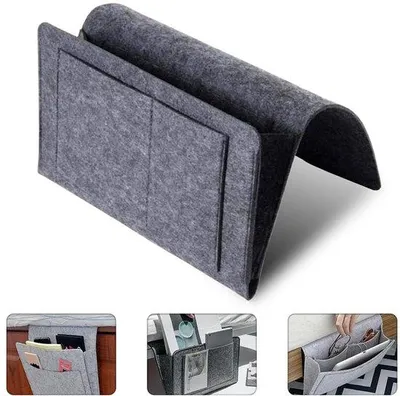 Produktbild von Nachttischlampe und Organizer für das Schlafzimmer – Aufbewahrungstasche für Bett und Sofa – Organizer für Bett, Sofa oder Sessel – Organizer mit Tasche und Armlehne – für Bett, Sofa oder Sessel – Grau