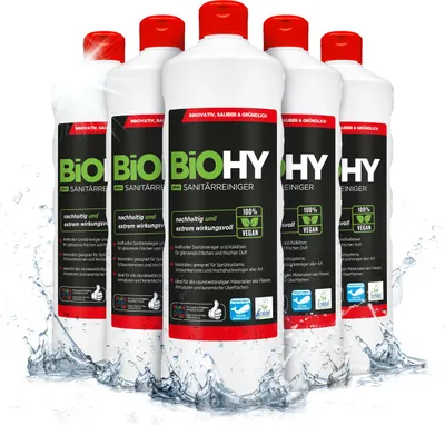 Produktbild von BiOHY Sanitärreiniger Plus, Badreiniger, Kalklöser, Badezimmer Reiniger – 6er Pack (6 x 1 Liter Flasche)