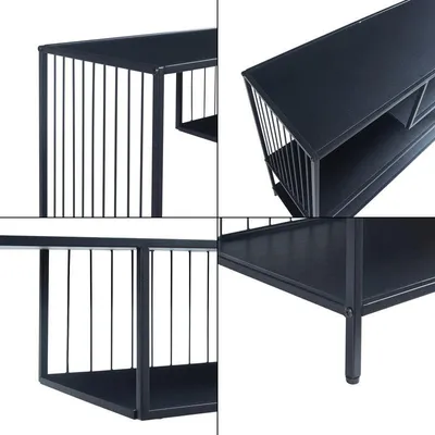 Produktbild von Nachttisch – Wandregal – 120x33x80 cm – Schwarz, Metall – 3 offene Regalböden