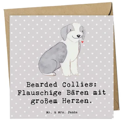 Produktbild von Mr. & Mrs. Panda Klappkarte Bearded Collie Bärenherz - Grau Pastell - Geschenk, Verspieltheit, faltkarte, Glückwunschkarte, doppelkarte, Hundeliebhaber, Grußkarte, Hund