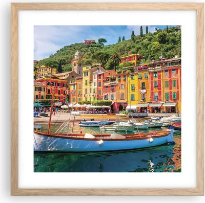 Produktbild von Gerahmtes Poster - Rahmen in heller Eiche - Weihnachtsmann Margherita Ligure - 40x40 cm - Wand Bild - Wanddeko - Wandbilder - Wandposter - Bilderrahmen - Bilder - Kunstdruck - P2NAC40x40-4232