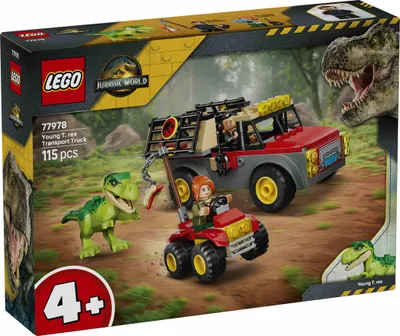 Produktbild von LEGO Jurassic World Transporter für den Jungen T.Rex - Spielzeug-Dino - Bauset für Rollenspiele mit einem T.Rex, 2 Minifiguren und einem Quad - Geschenk für Kinder ab 4 Jahren - 77978