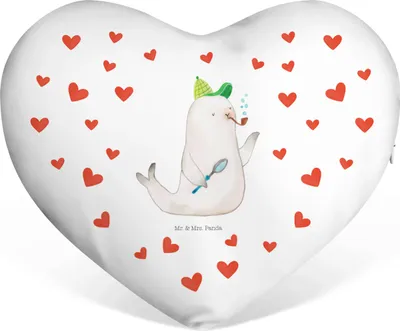 Produktbild von Mr. & Mrs. Panda Dekokissen Robbe Sherlock - Weiß - Geschenk, Kuschelkissen, Lustige Sprüche, Partnerkissen, Liebeskissen, Sofakissen, Schmusekissen