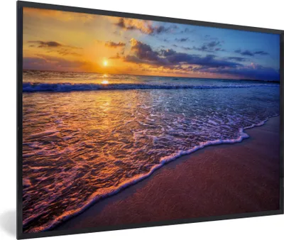 Produktbild von MuchoWow® Gerahmtes Poster Meer - Strand - Sonnenuntergang - Wolken - Horizont 90x60 cm - Poster mit Schwarzem Bilderrahmen Wandposter Rahmen Foto Bilder - Fotorahmen - Foto-Plakat